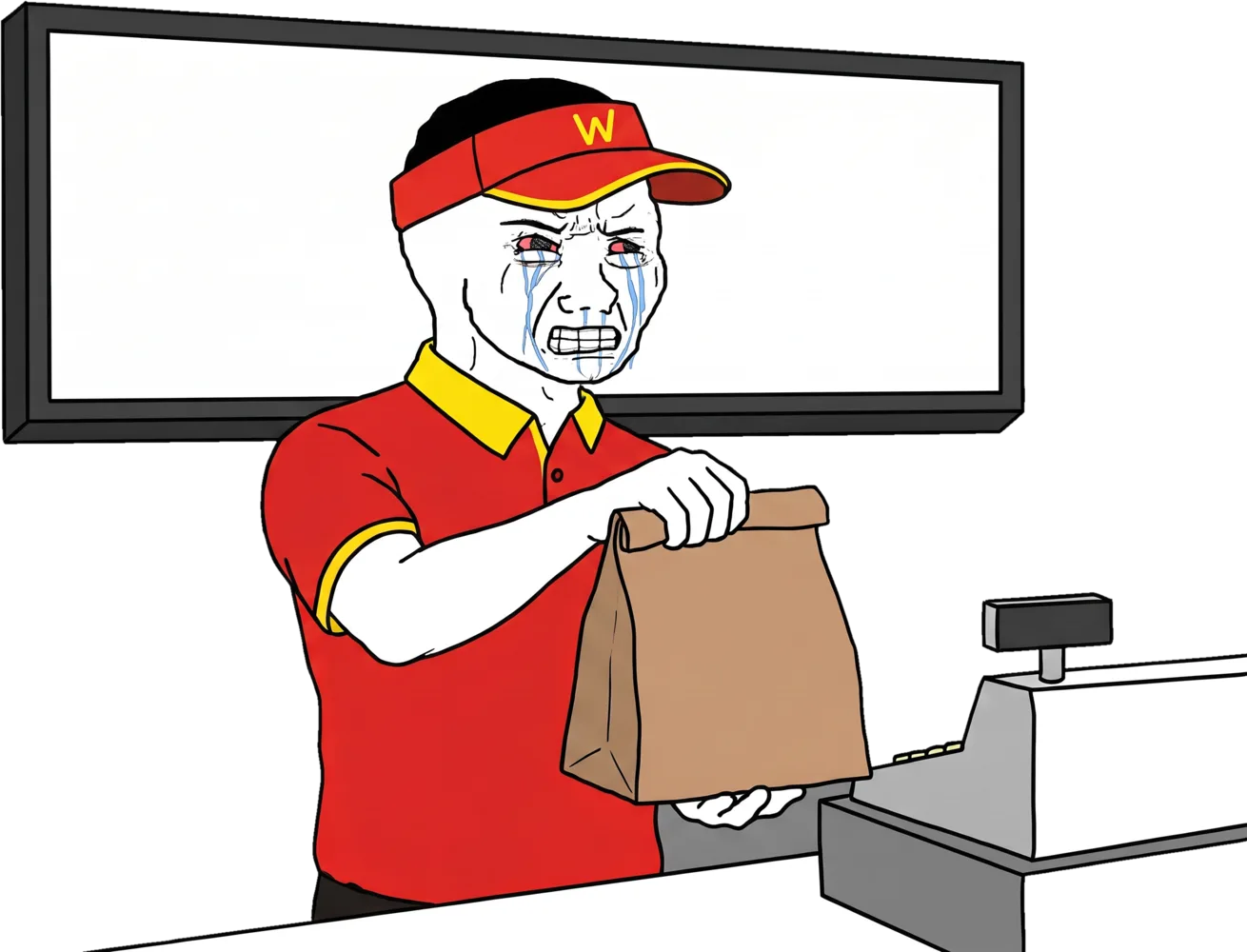crying wojak at the register