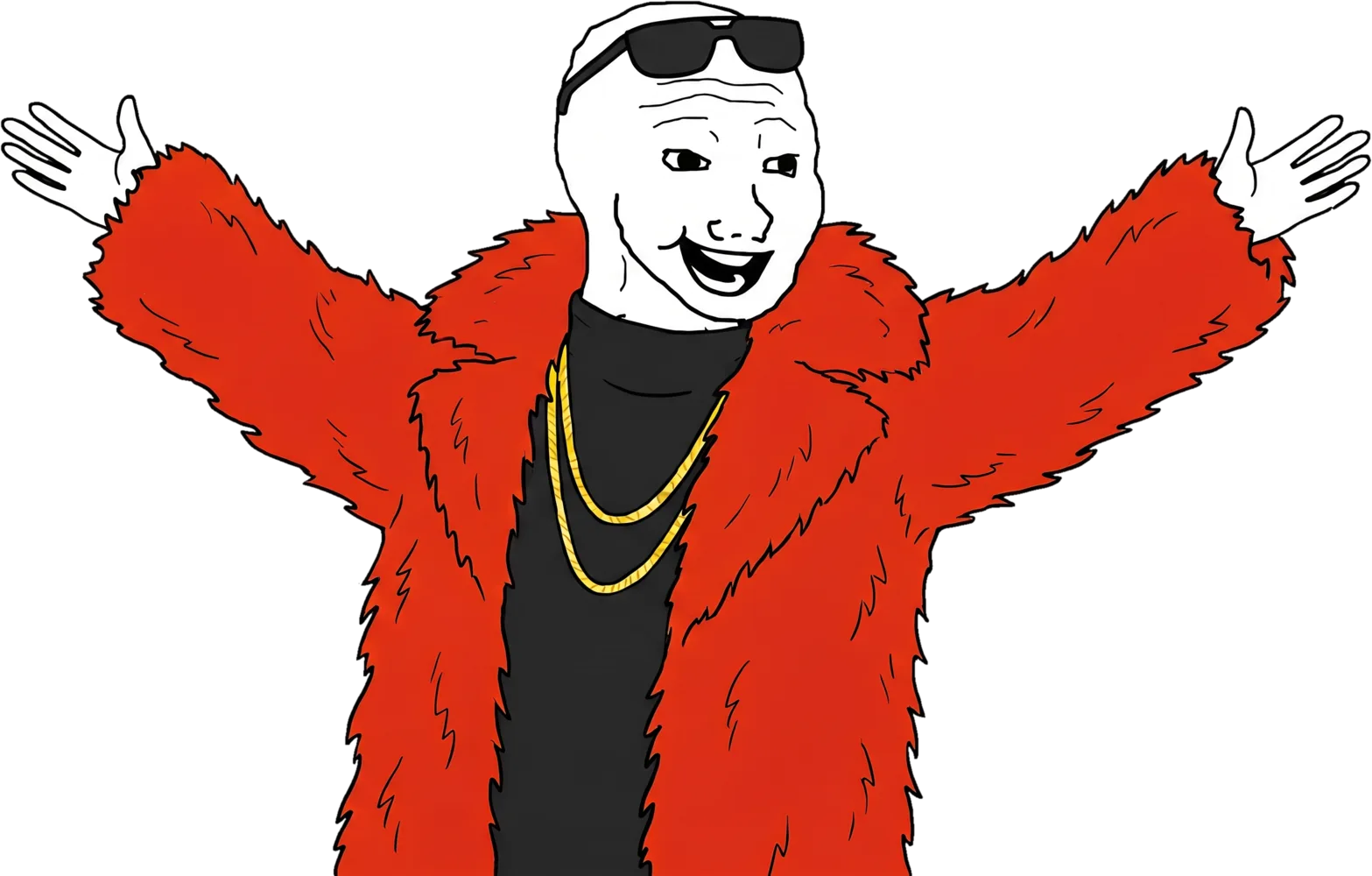 rich wojak in a red fur coat