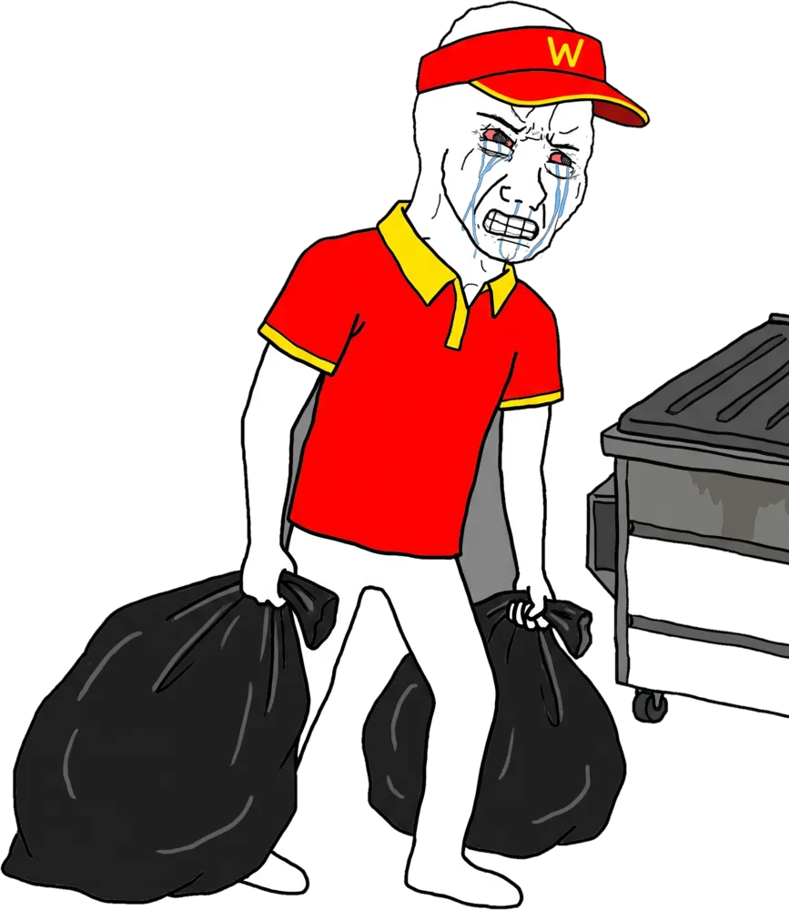 crying wojak taking out the trash