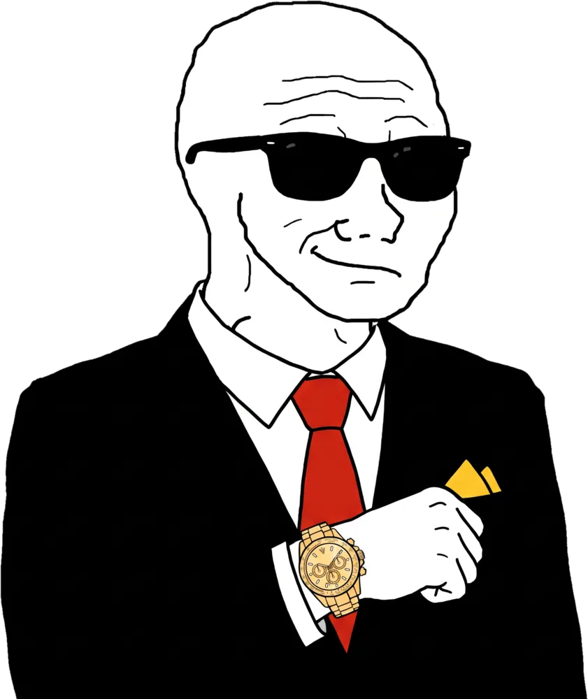 rich wojak showing a gold watch